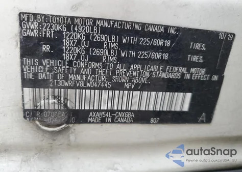 2020 Toyota Rav4 Limited из США, поврежденный, VIN 2T3DWRFV8LW047445